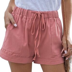Women Linen High Waisted Elastic Waist Pink Shorts - Size Medium (NWOT)